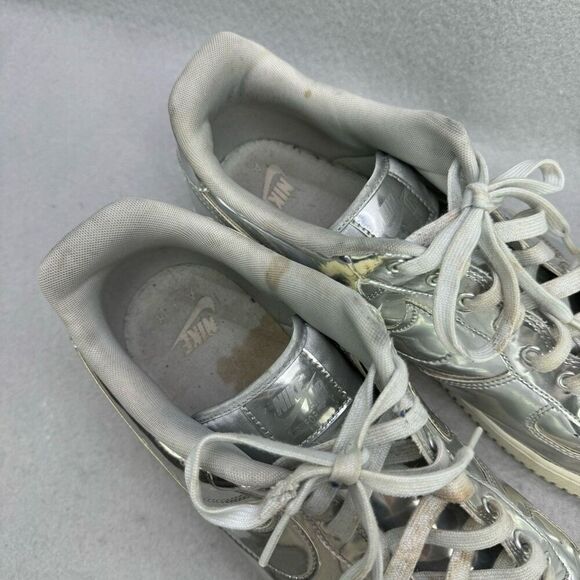 Nike Mens Silver Air Force 1 SP Liquid Metal Metallic Chrome Athletic Sneaker Sh - Picture 7 of 11